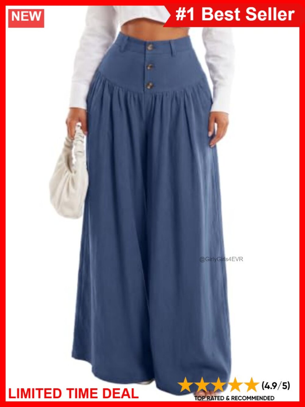 Wide Leg High Waisted Palazzo Pants Rayon Blend Pleated Trousers